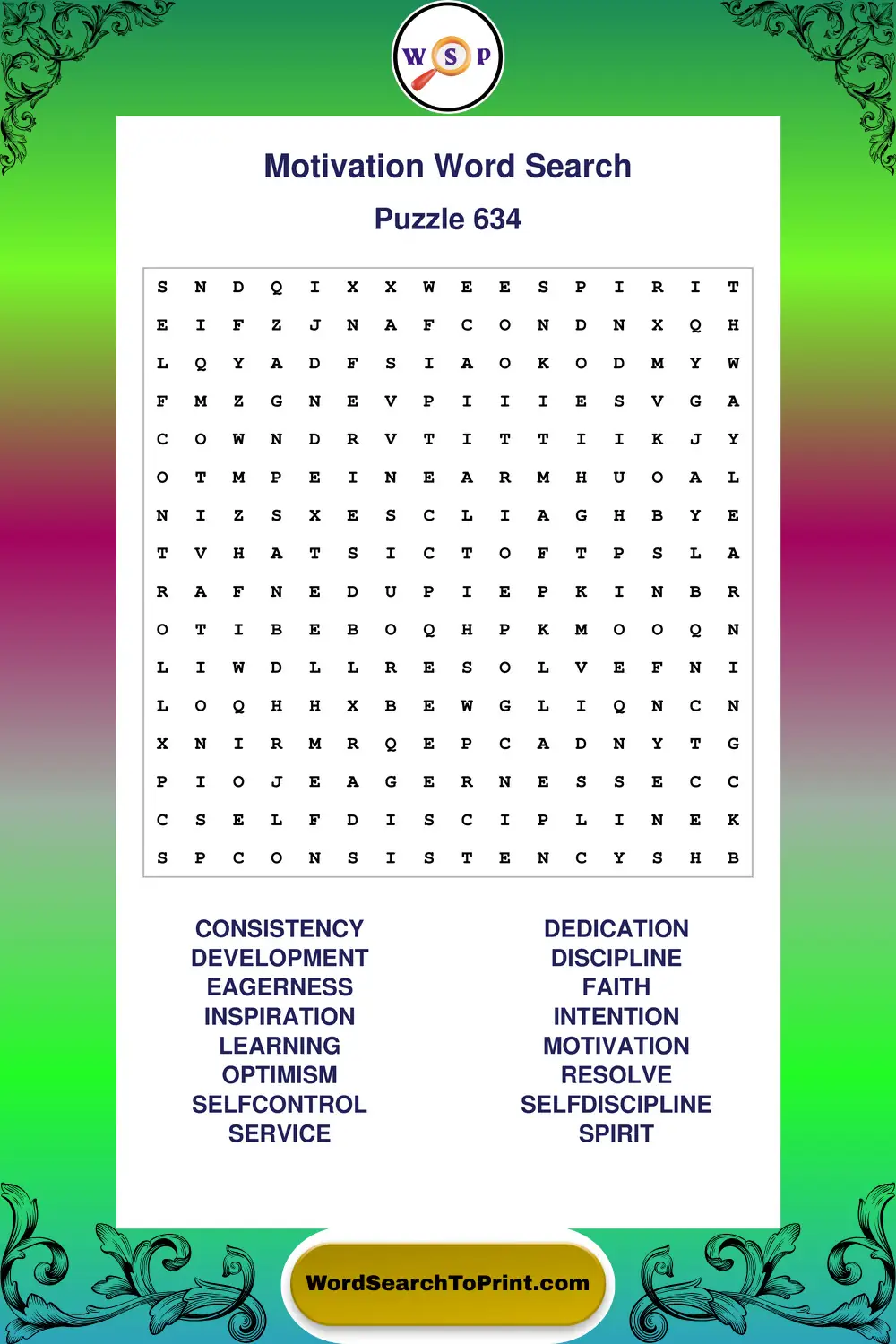 Motivation Word Search Puzzle 634