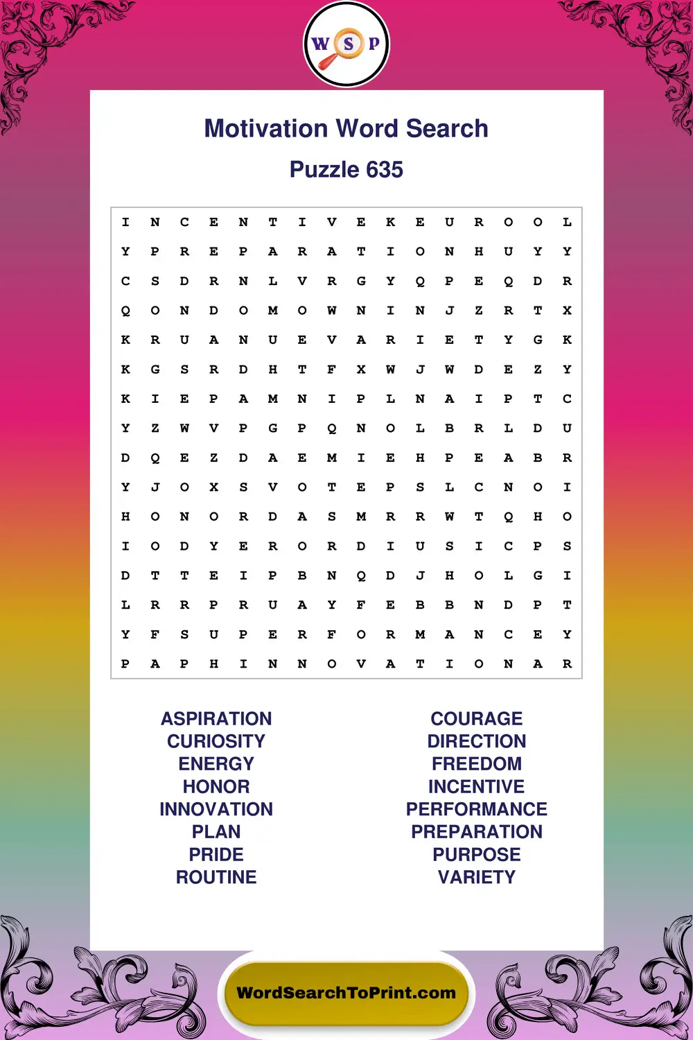 Motivation Word Search Puzzle 635