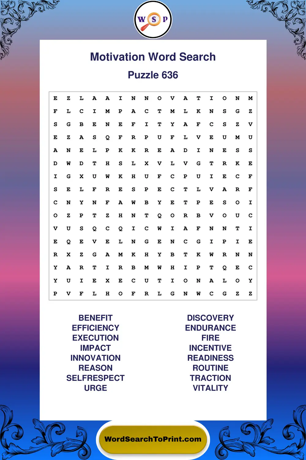Motivation Word Search Puzzle 636