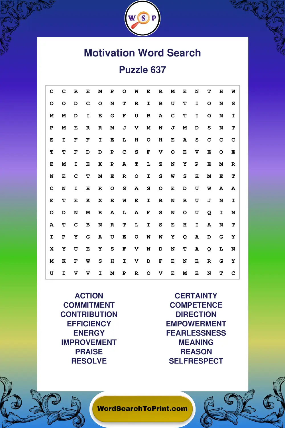Motivation Word Search Puzzle 637