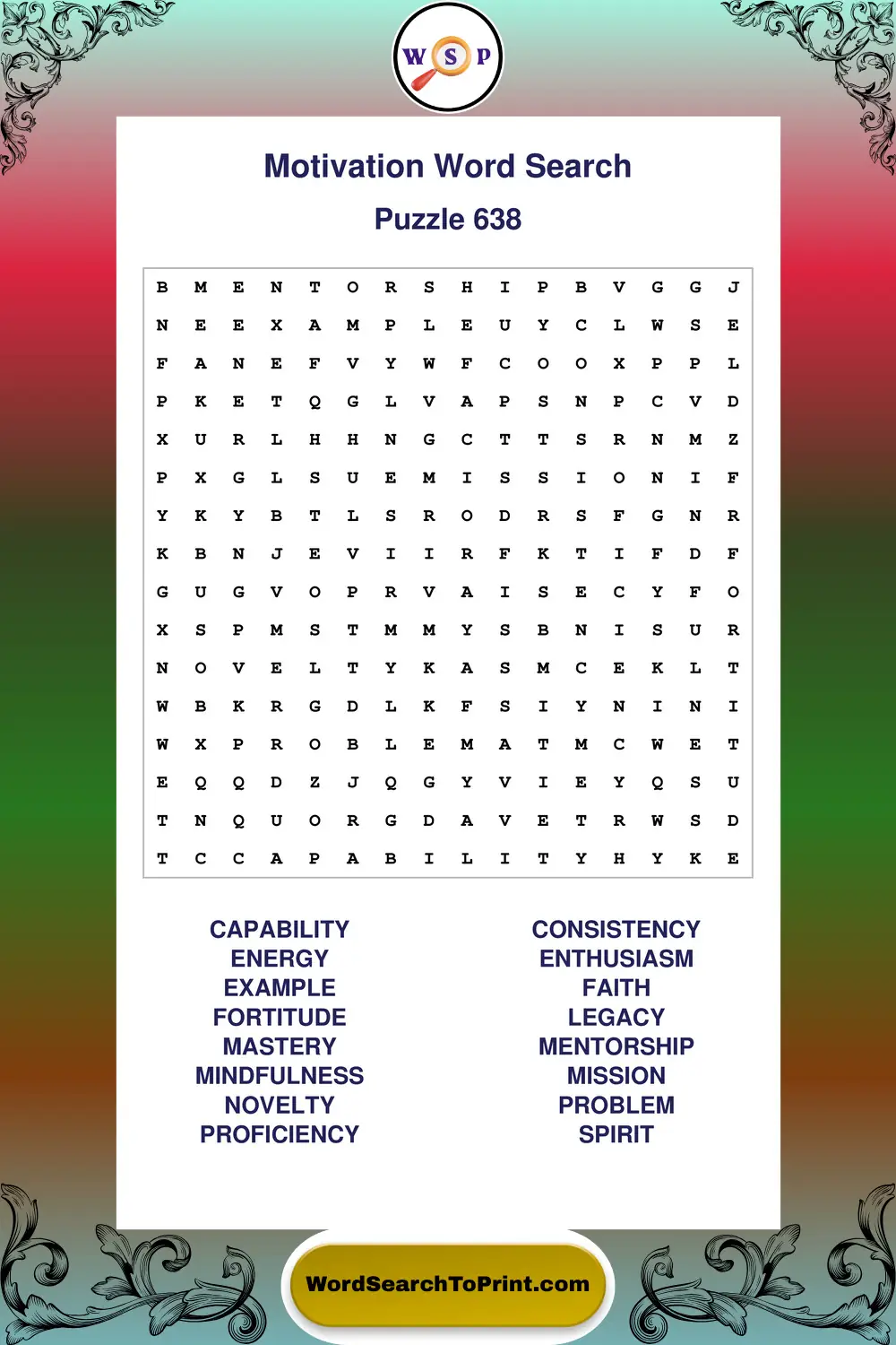 Motivation Word Search Puzzle 638