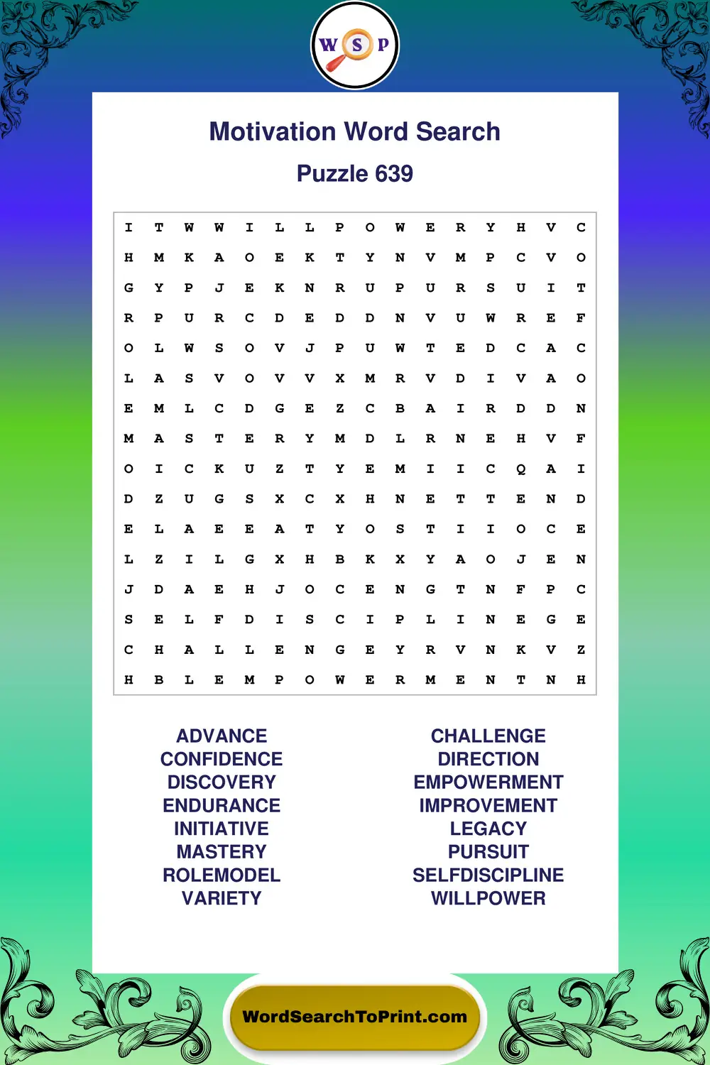 Motivation Word Search Puzzle 639