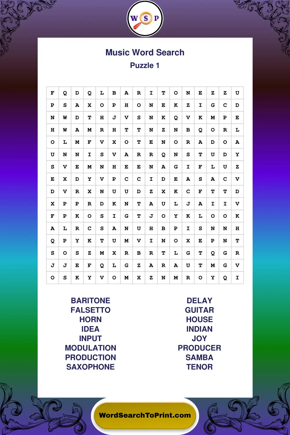 Music Word Search Puzzle 1