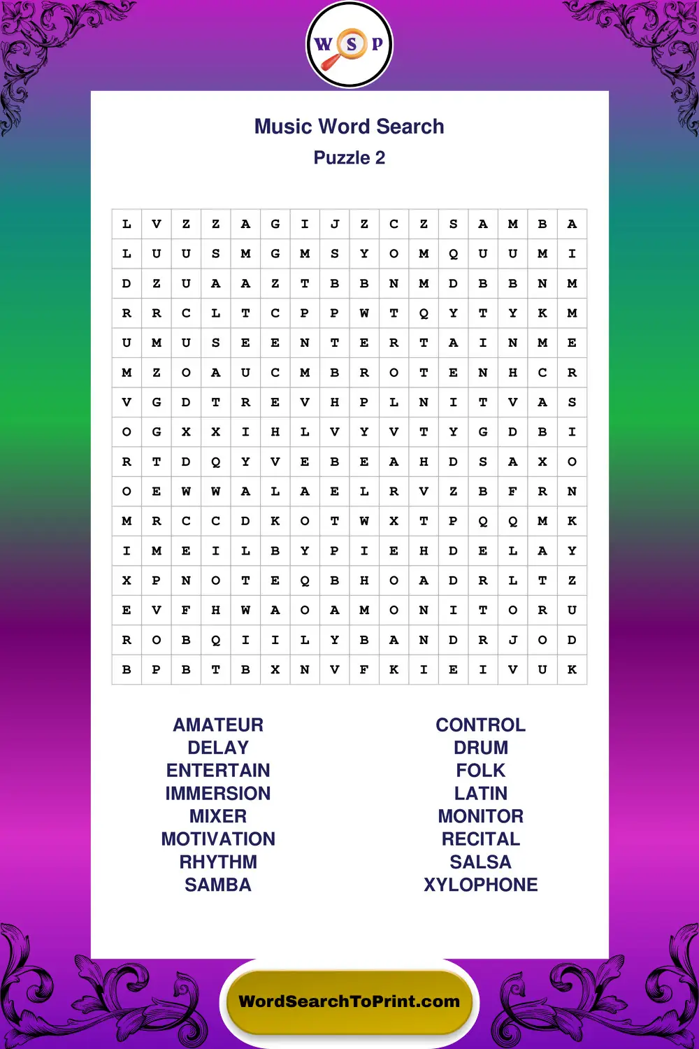 Music Word Search Puzzle 2