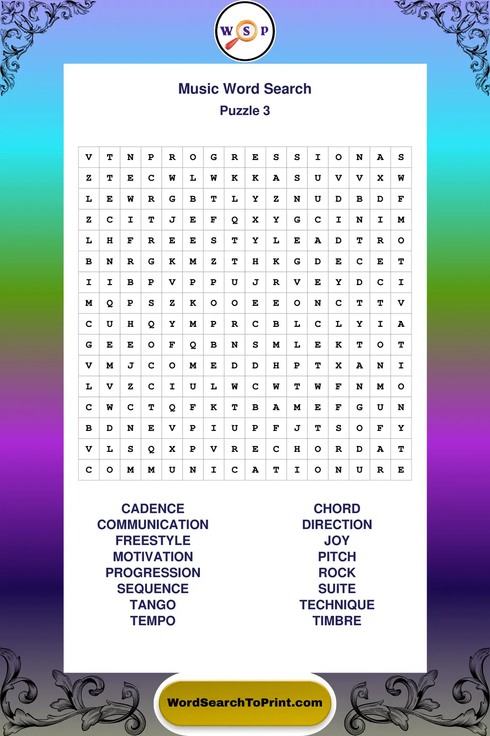 Music Word Search Puzzle 3