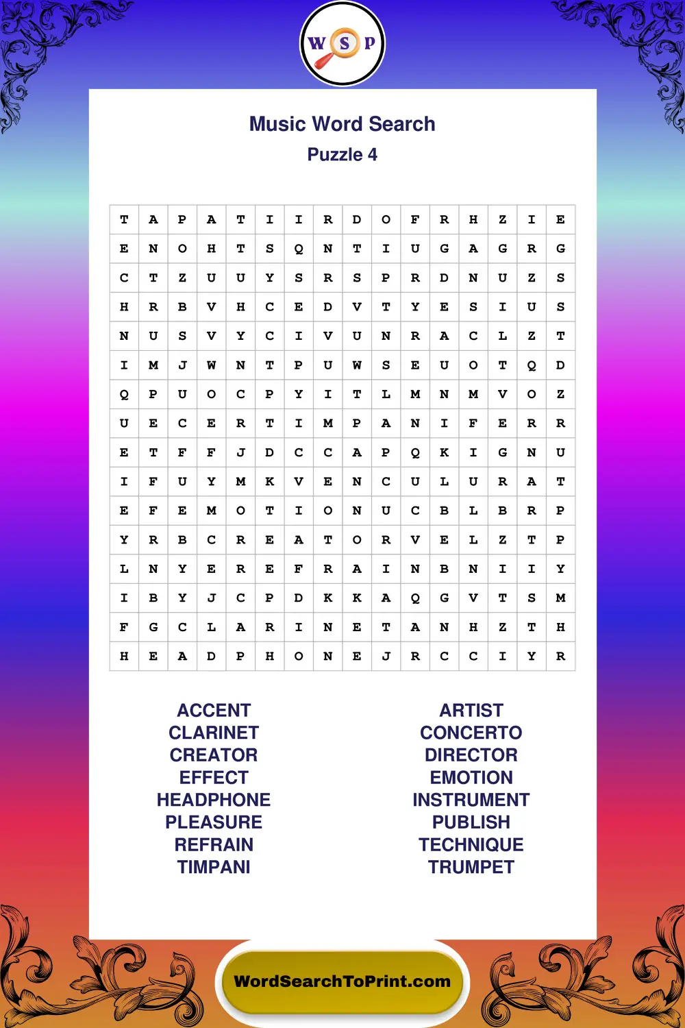 Music Word Search Puzzle 4