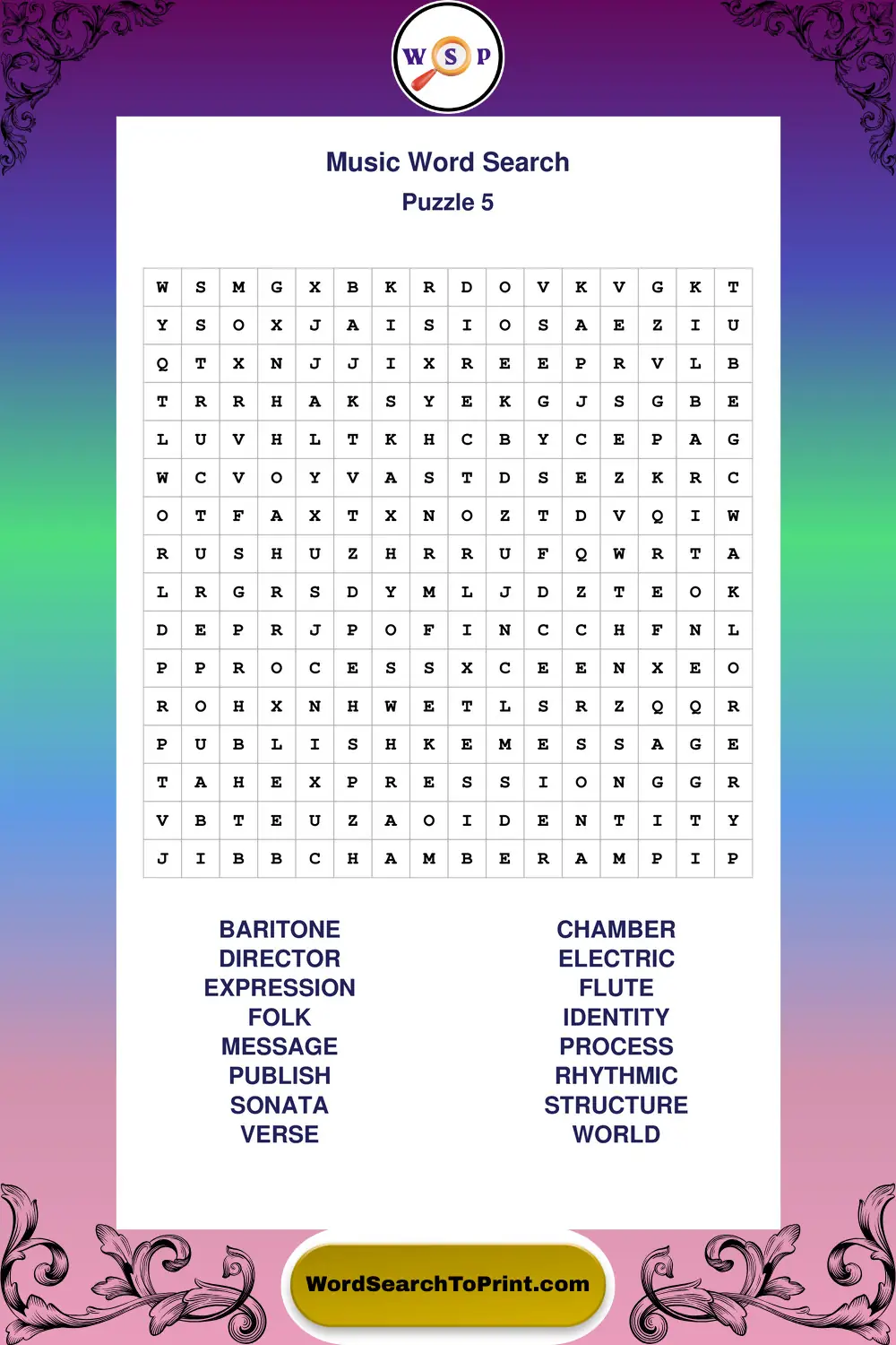 Music Word Search Puzzle 5