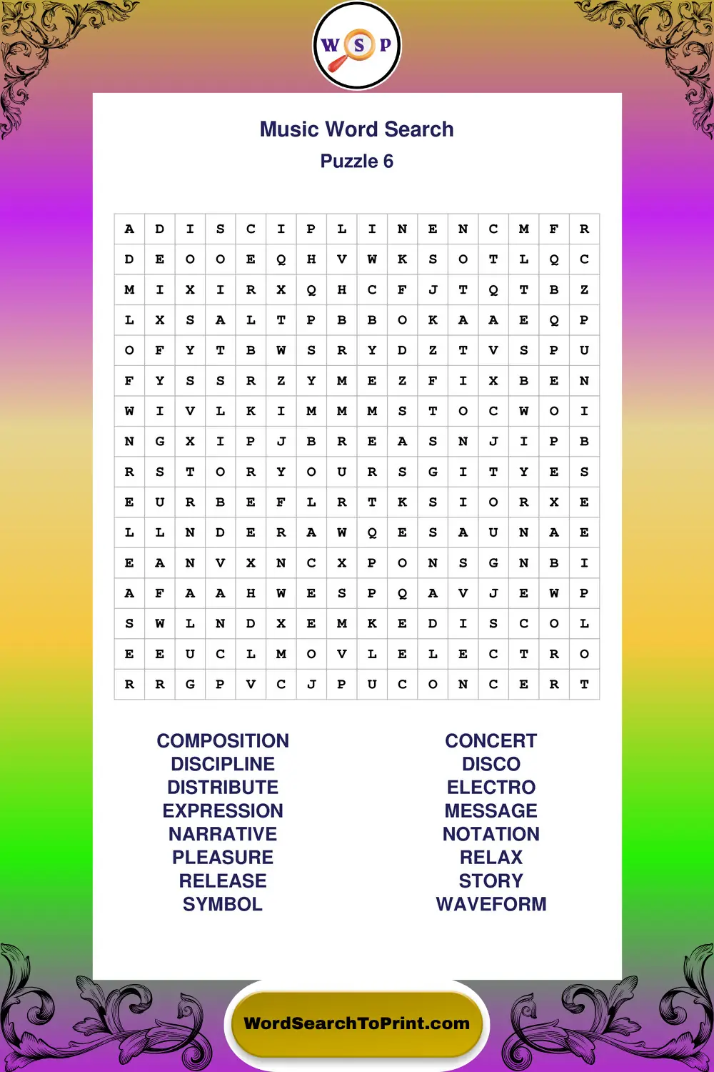 Music Word Search Puzzle 6