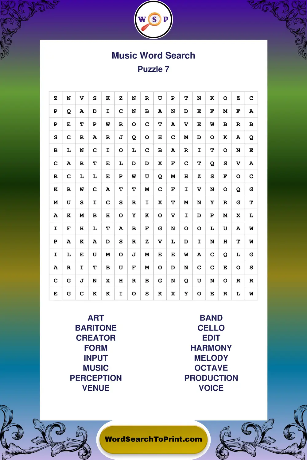 Music Word Search Puzzle 7