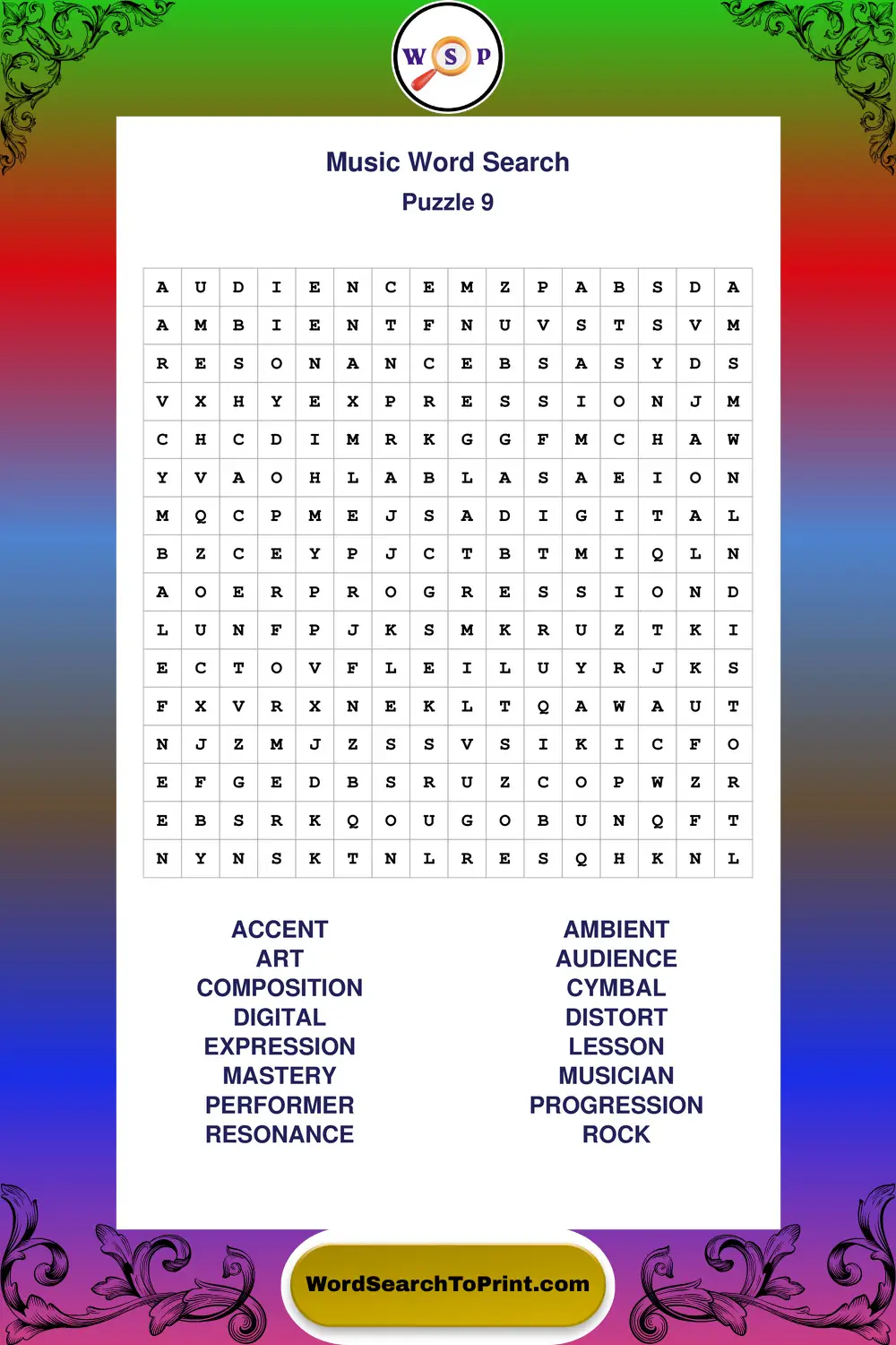 Music Word Search Puzzle 9