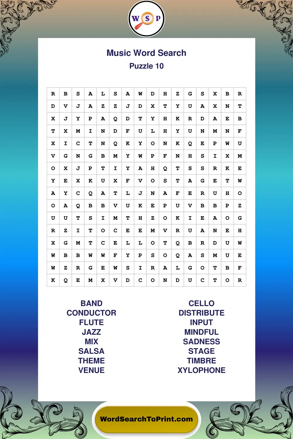 Music Word Search Puzzle 10