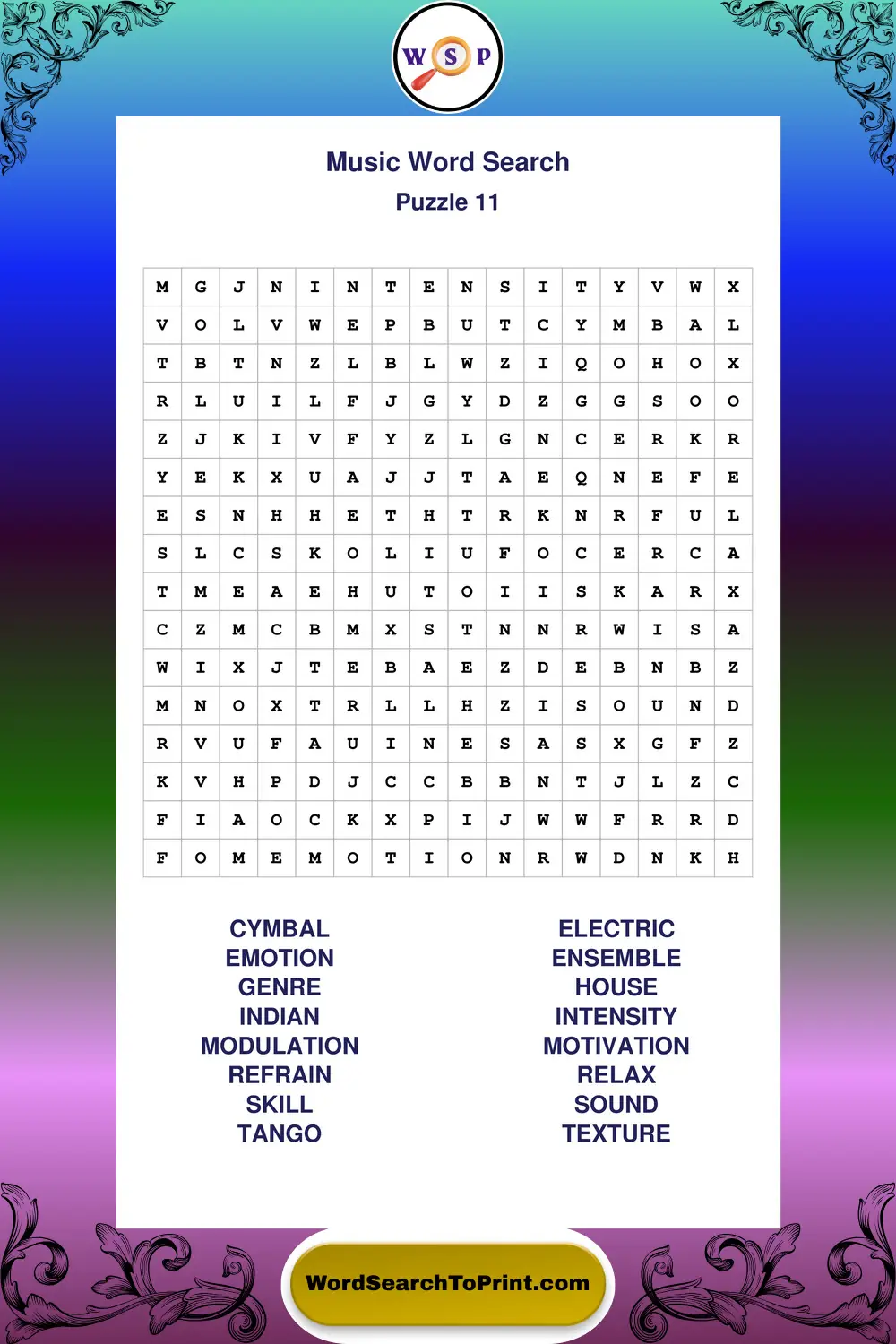 Music Word Search Puzzle 11