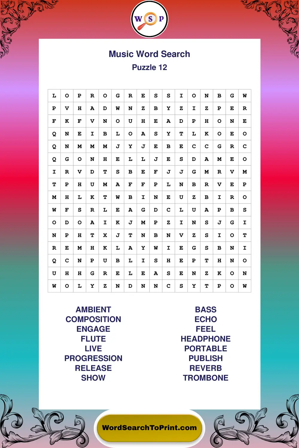 Music Word Search Puzzle 12