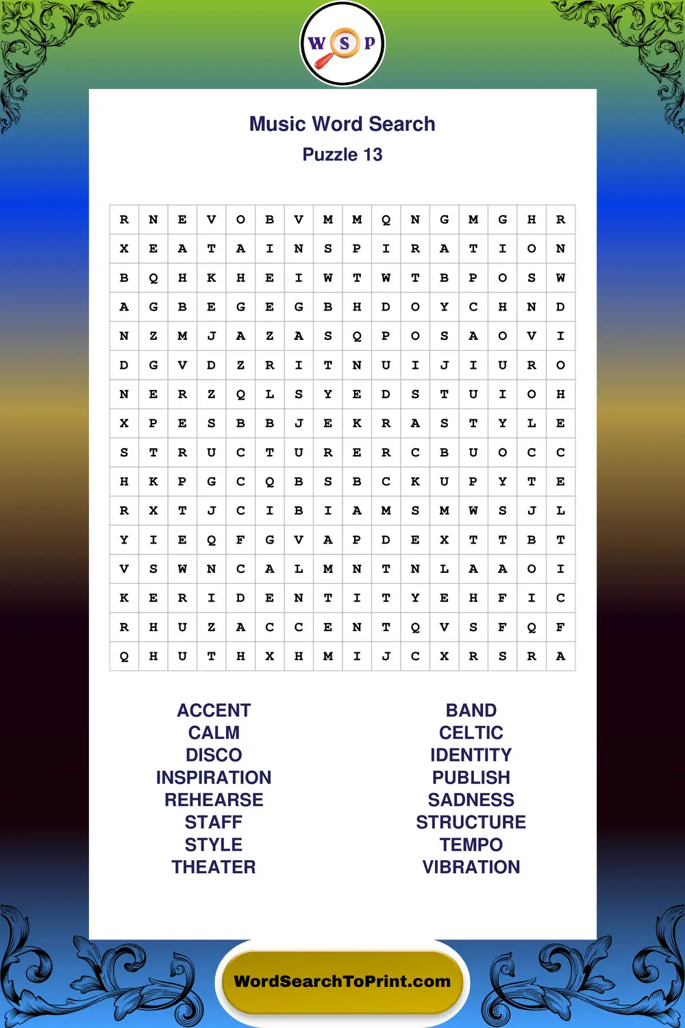 Music Word Search Puzzle 13