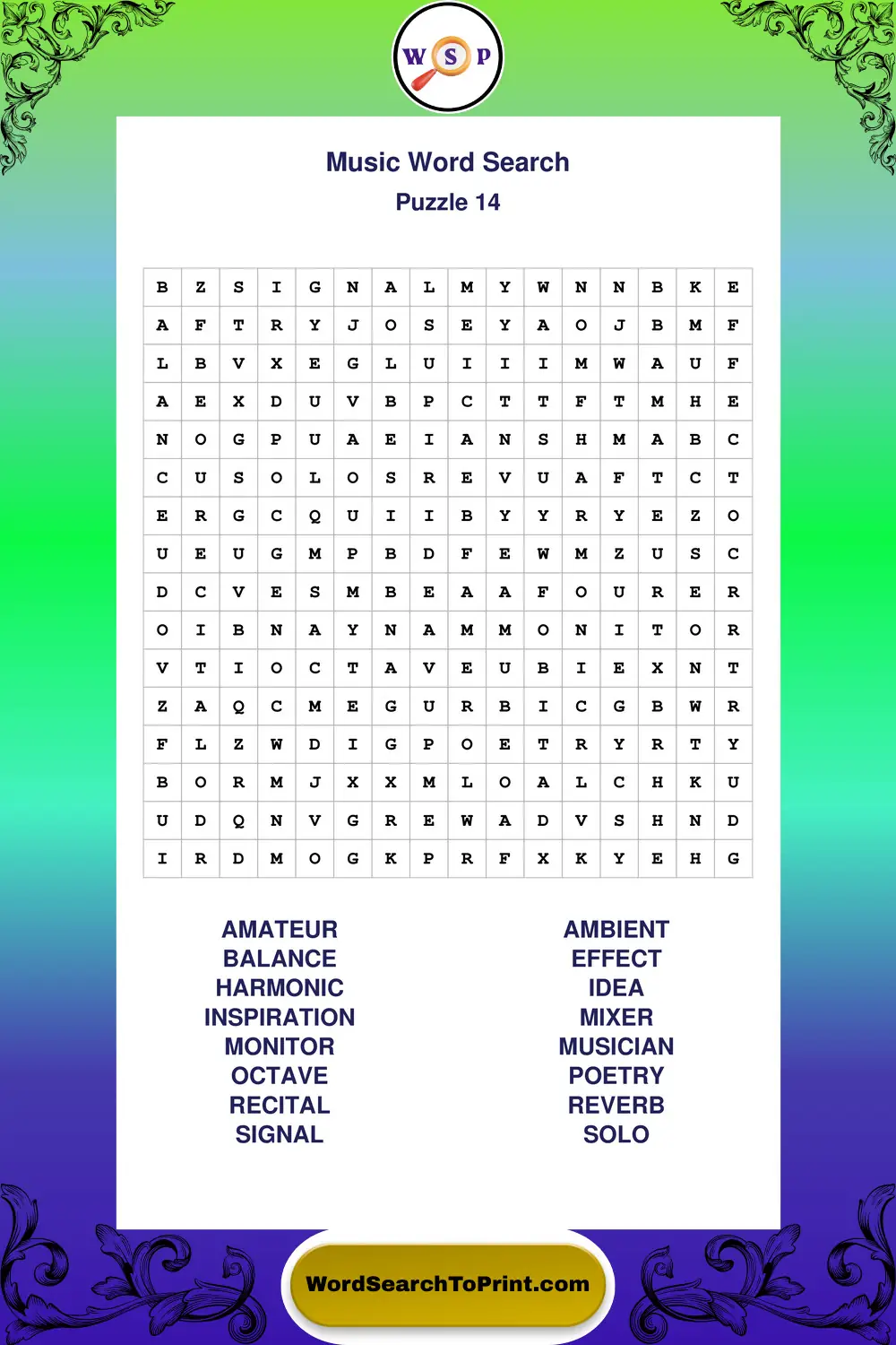 Music Word Search Puzzle 14