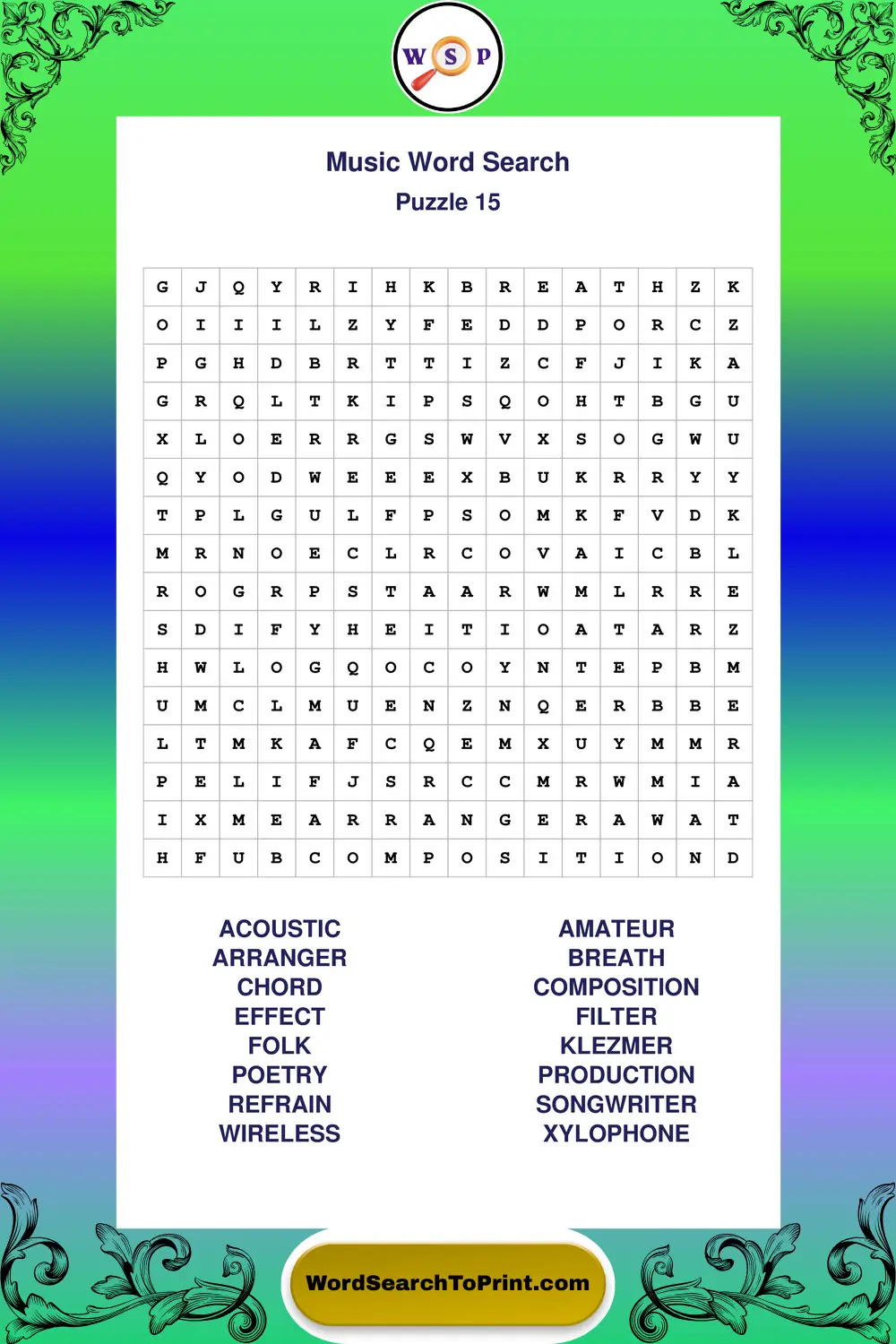 Music Word Search Puzzle 15