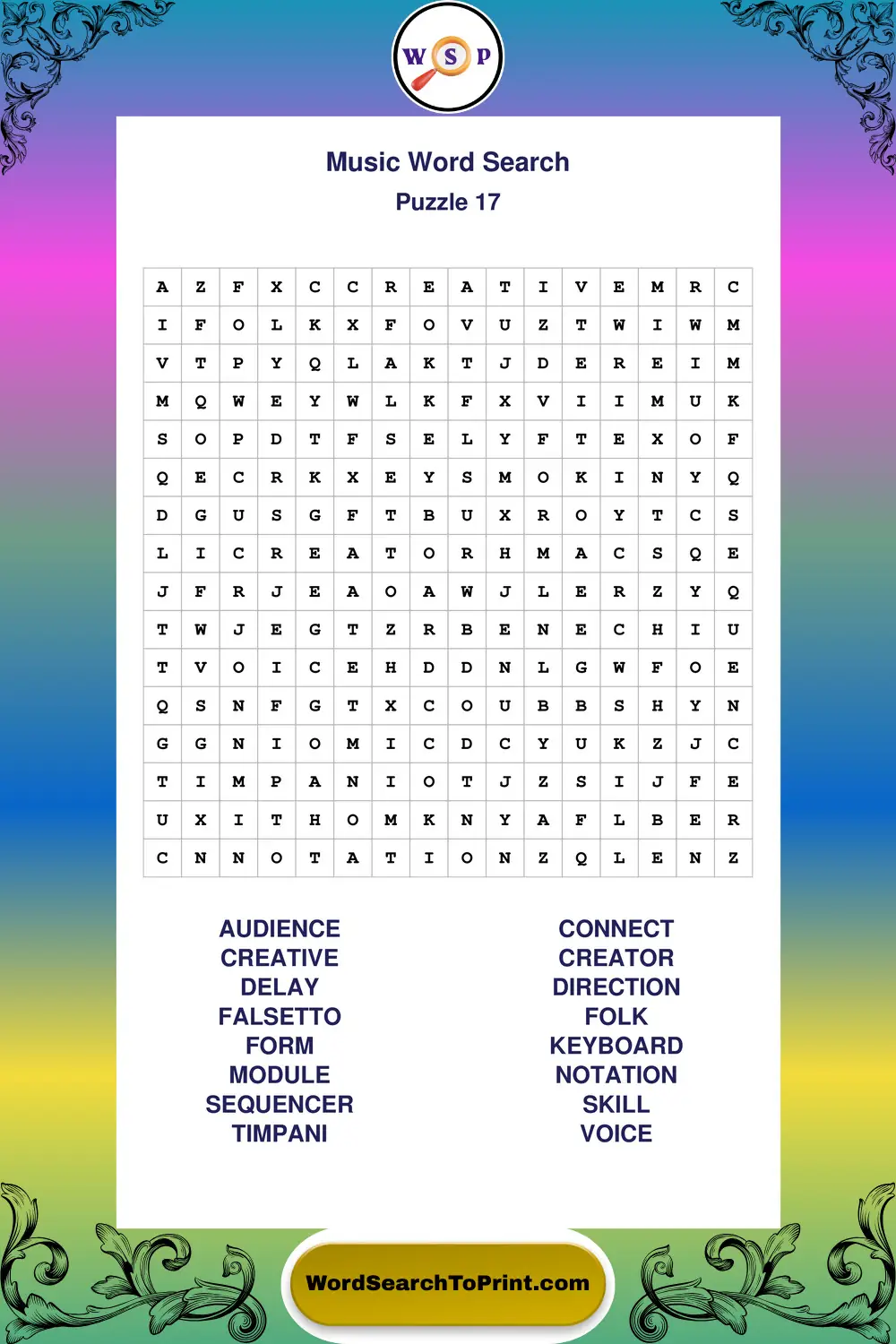 Music Word Search Puzzle 17