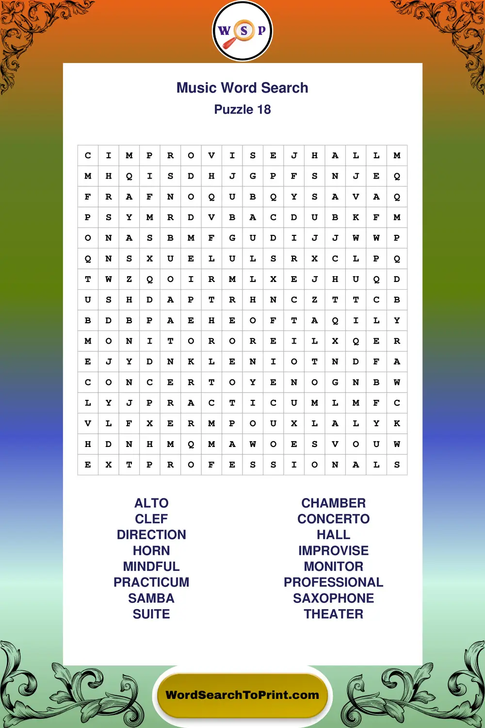 Music Word Search Puzzle 18