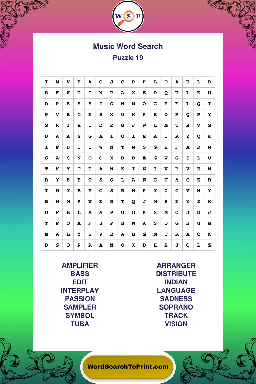 Music Word Search Puzzle 19