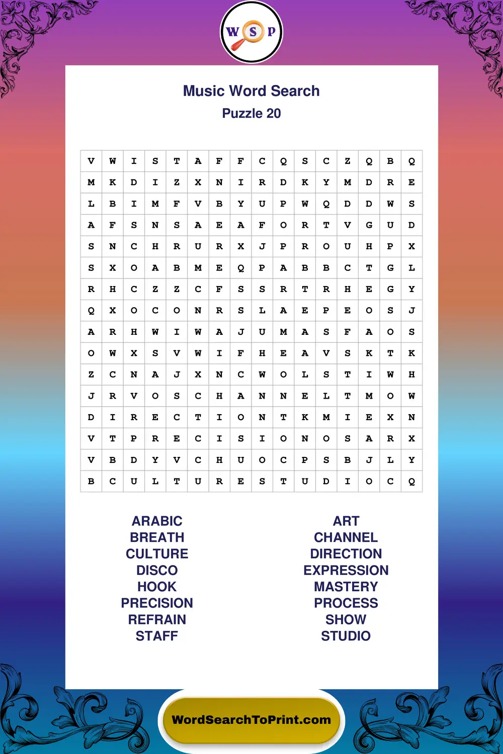 Music Word Search Puzzle 20