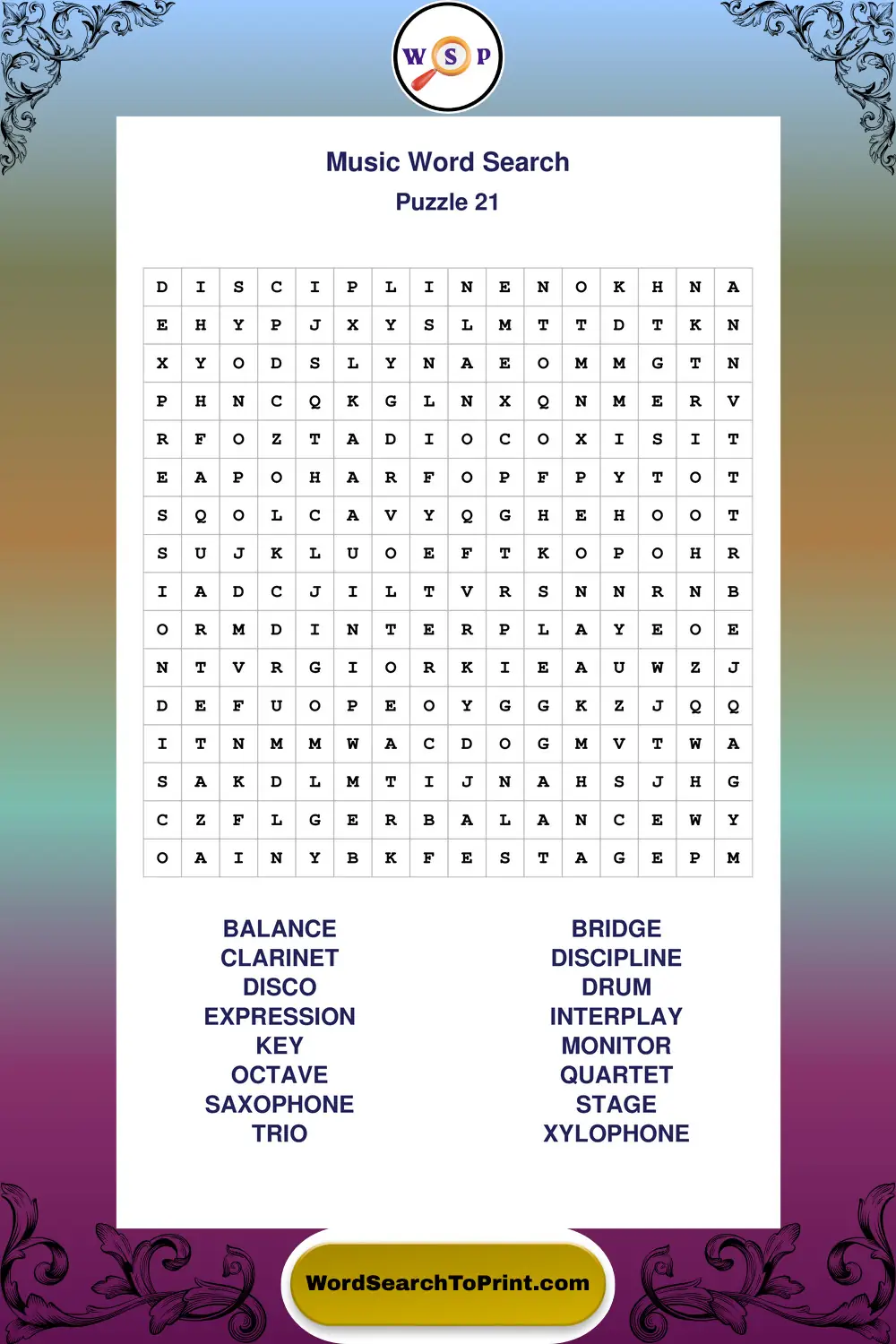 Music Word Search Puzzle 21