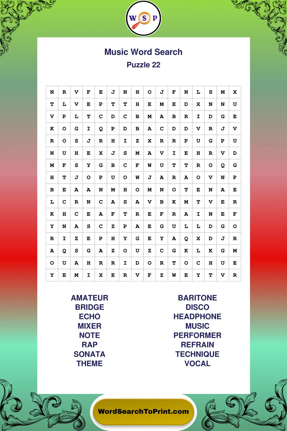 Music Word Search Puzzle 22