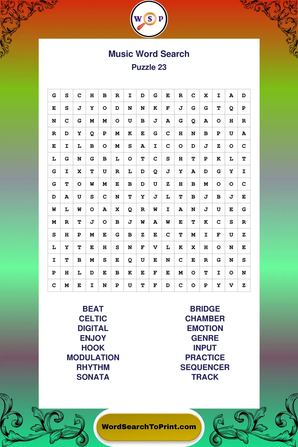 Music Word Search Puzzle 23