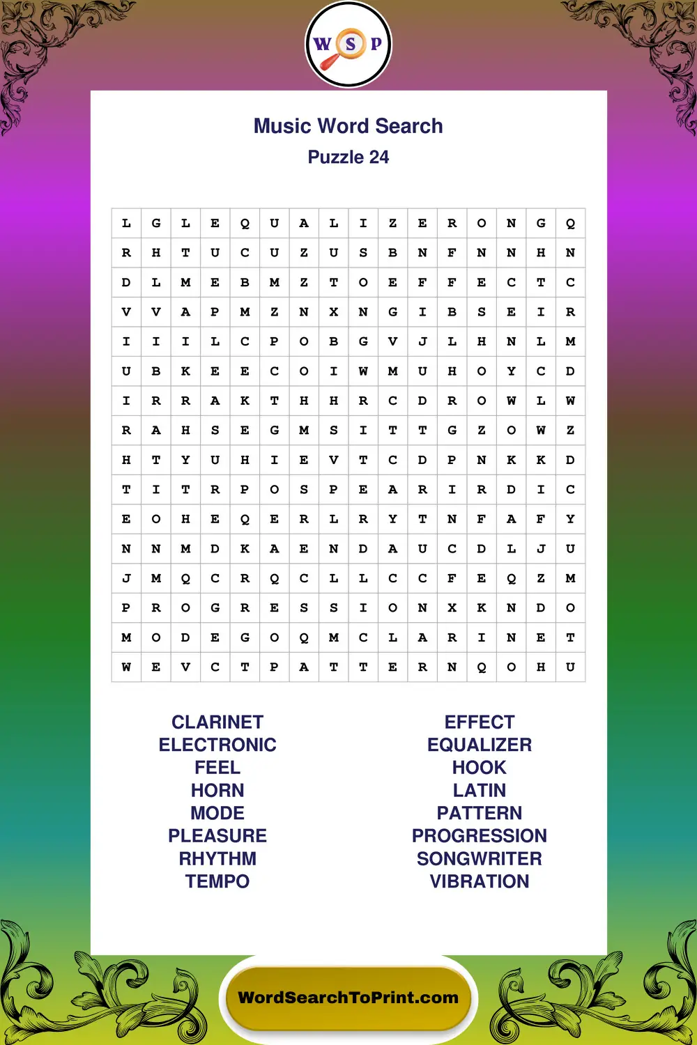 Music Word Search Puzzle 24