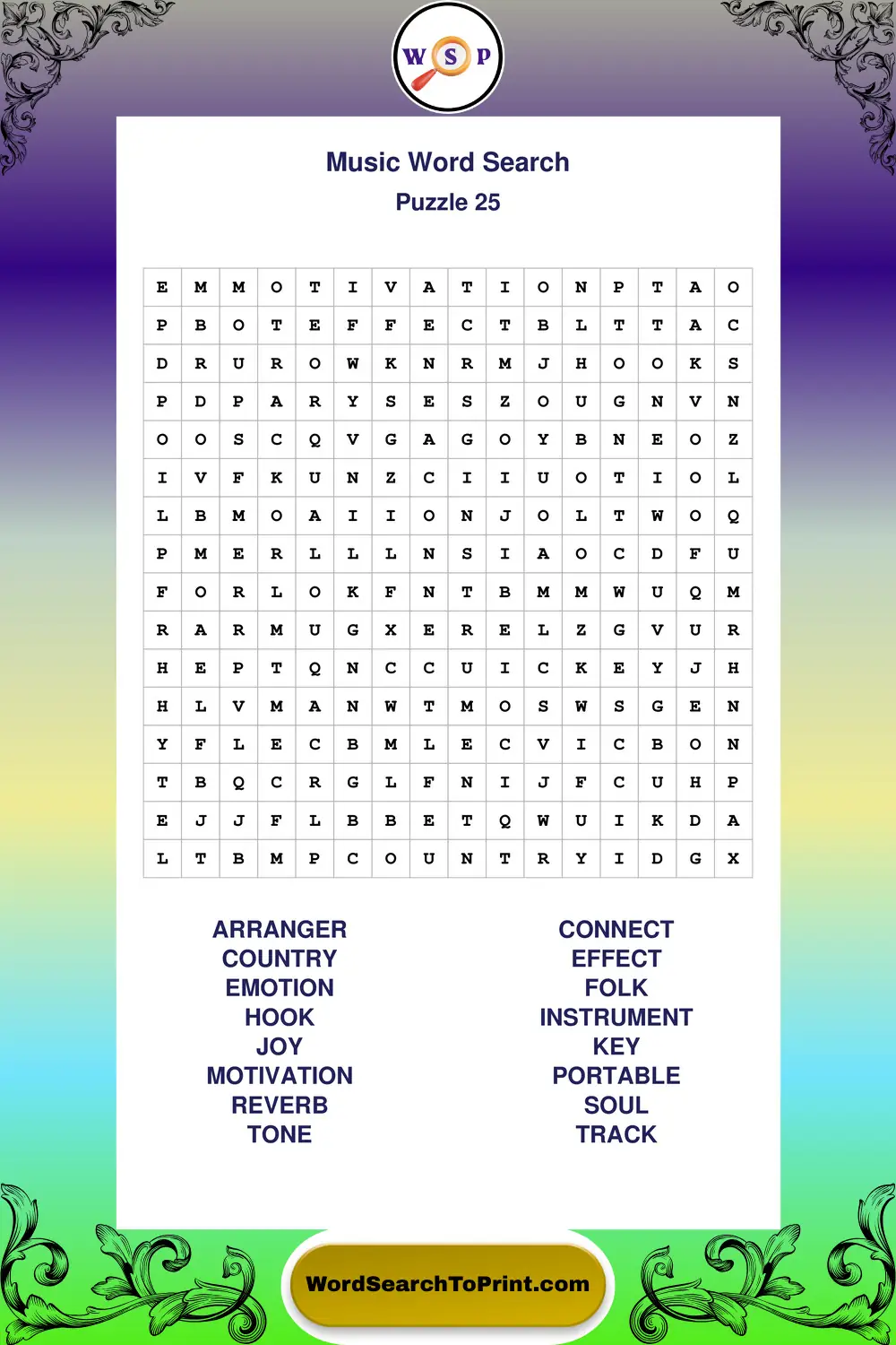 Music Word Search Puzzle 25