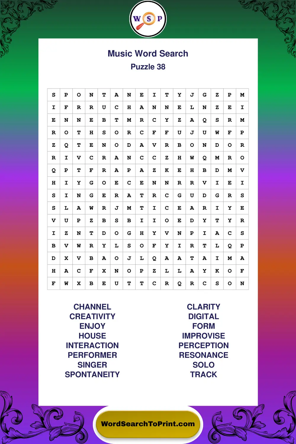 Music Word Search Puzzle 38
