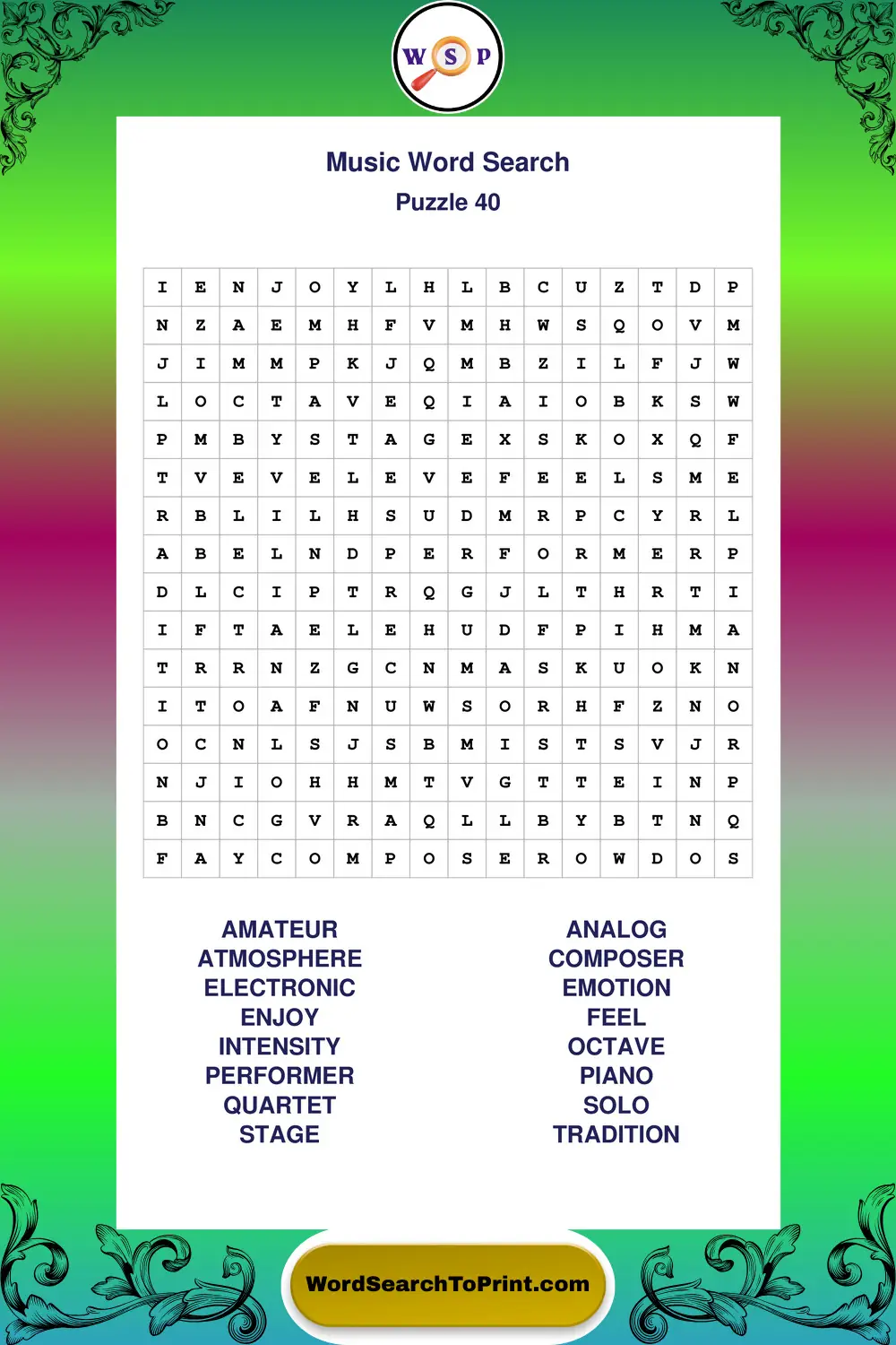 Music Word Search Puzzle 40
