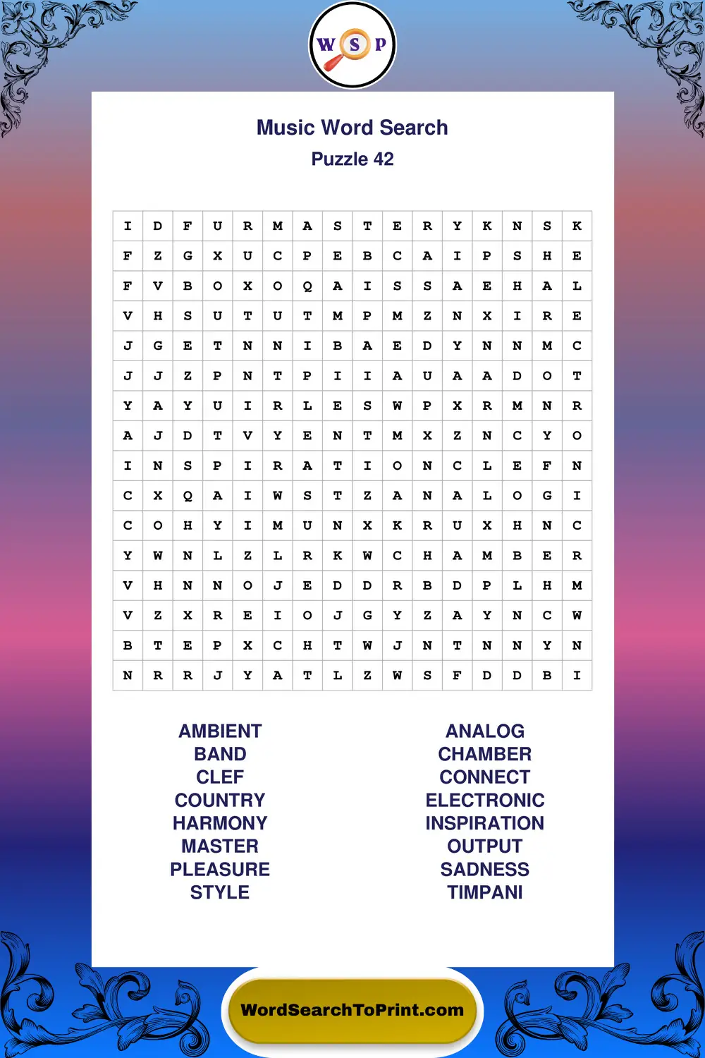 Music Word Search Puzzle 42