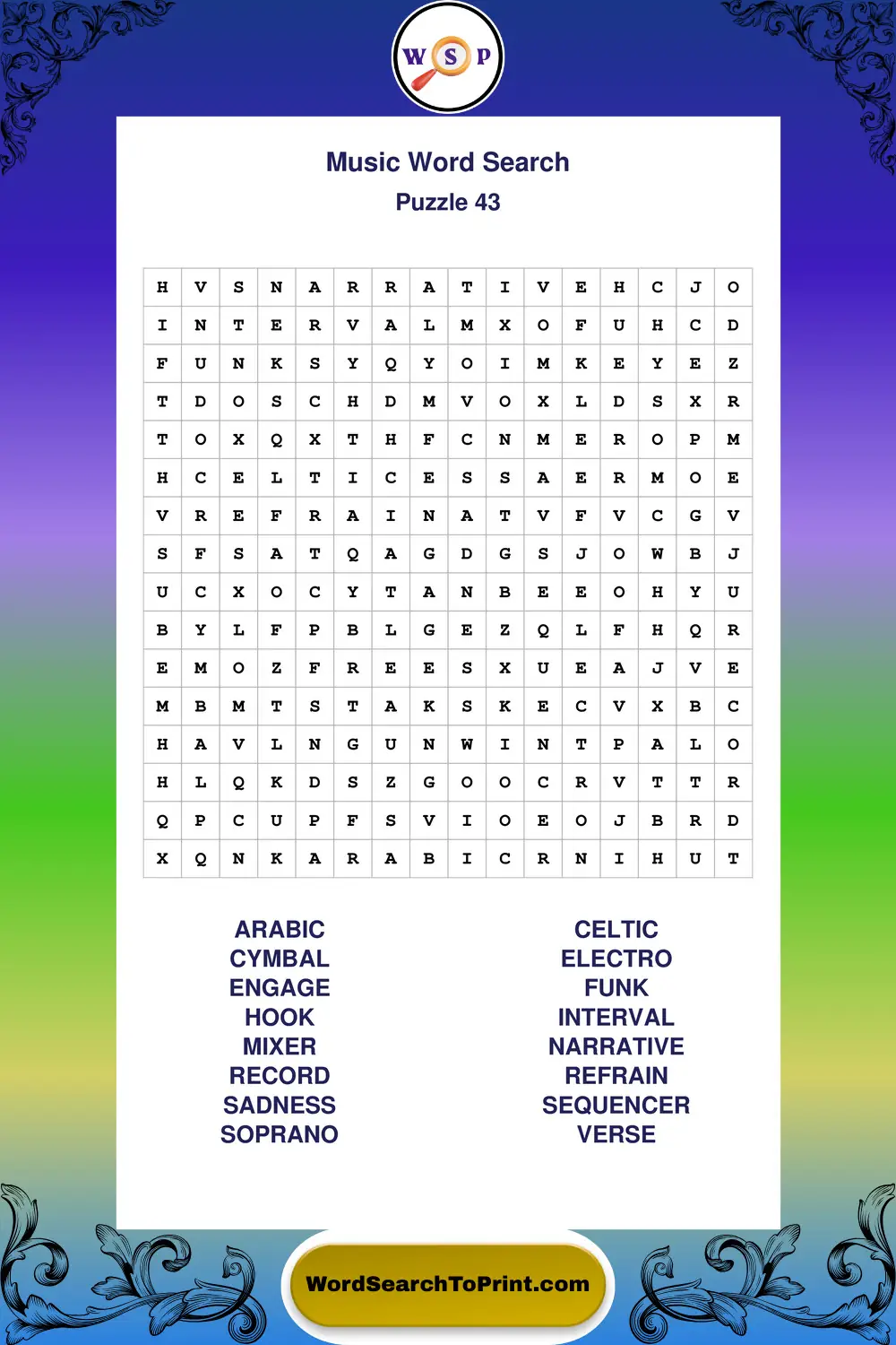 Music Word Search Puzzle 43