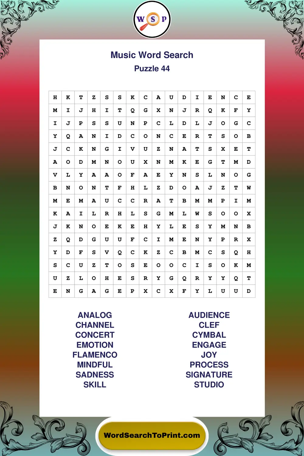 Music Word Search Puzzle 44