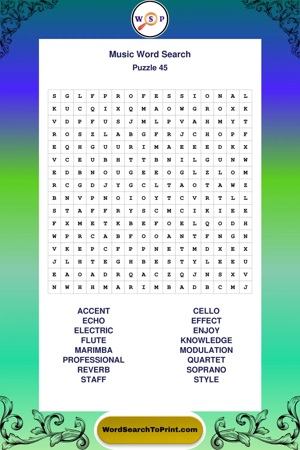 Music Word Search Puzzle 45