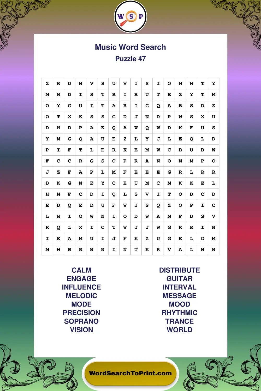 Music Word Search Puzzle 47