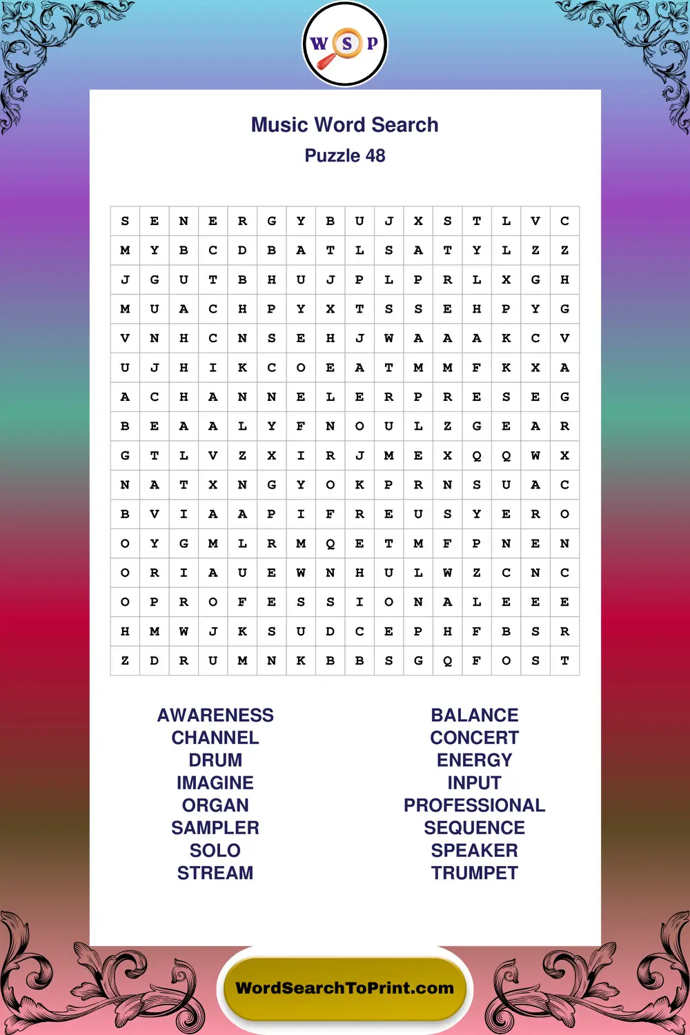Music Word Search Puzzle 48