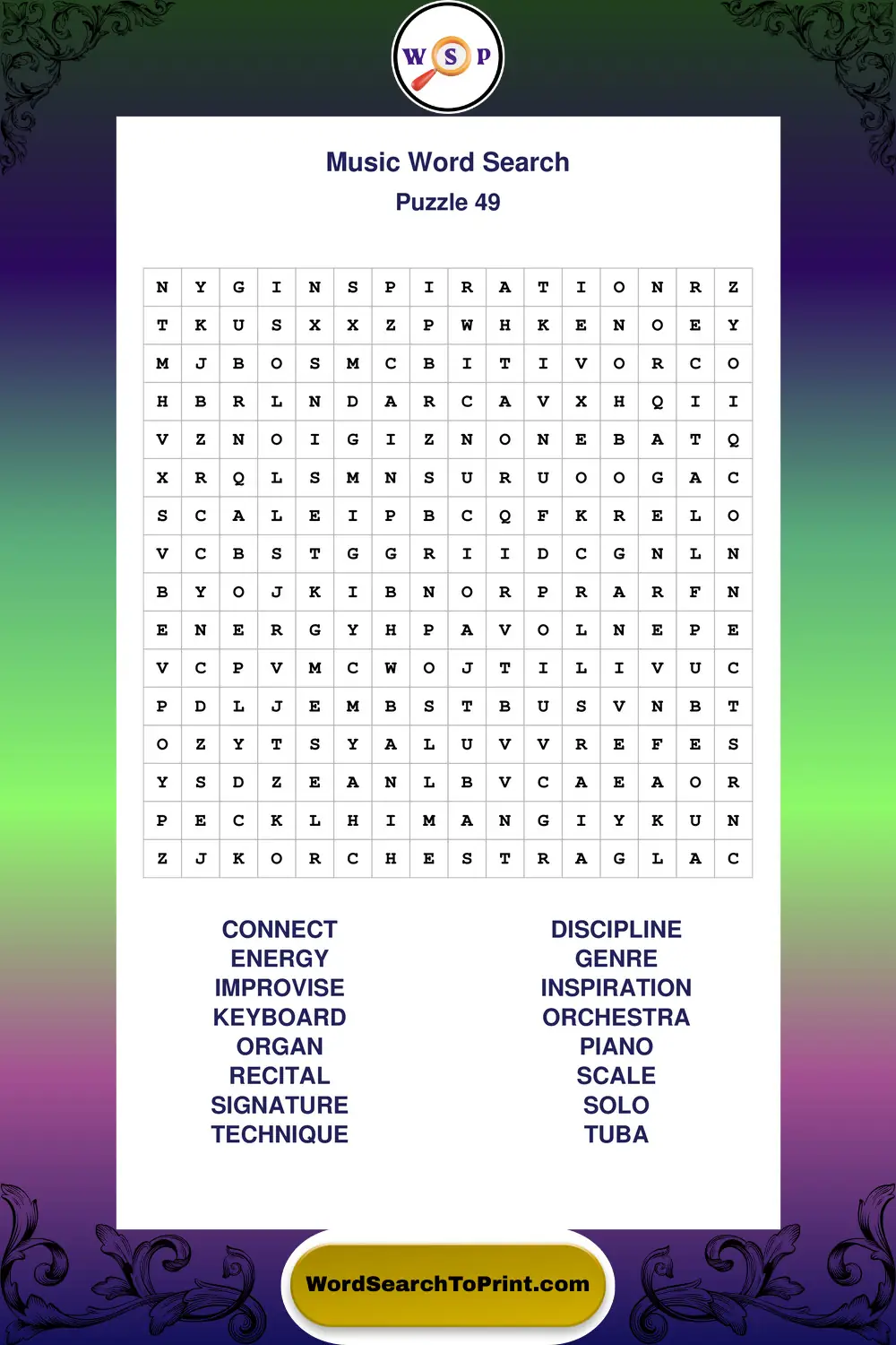 Music Word Search Puzzle 49