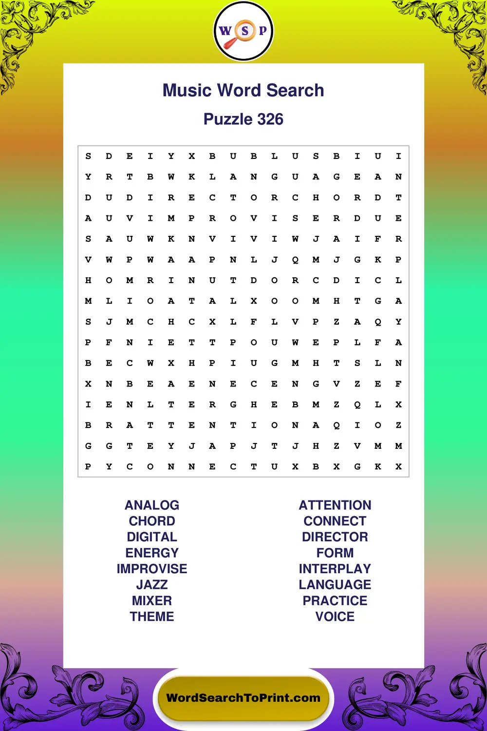 Music Word Search Puzzle 326
