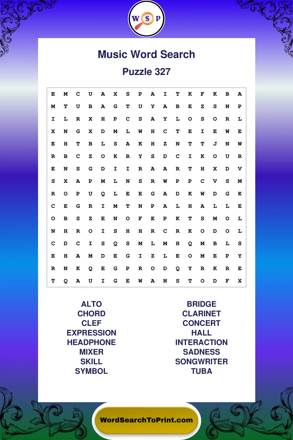 Music Word Search Puzzle 327