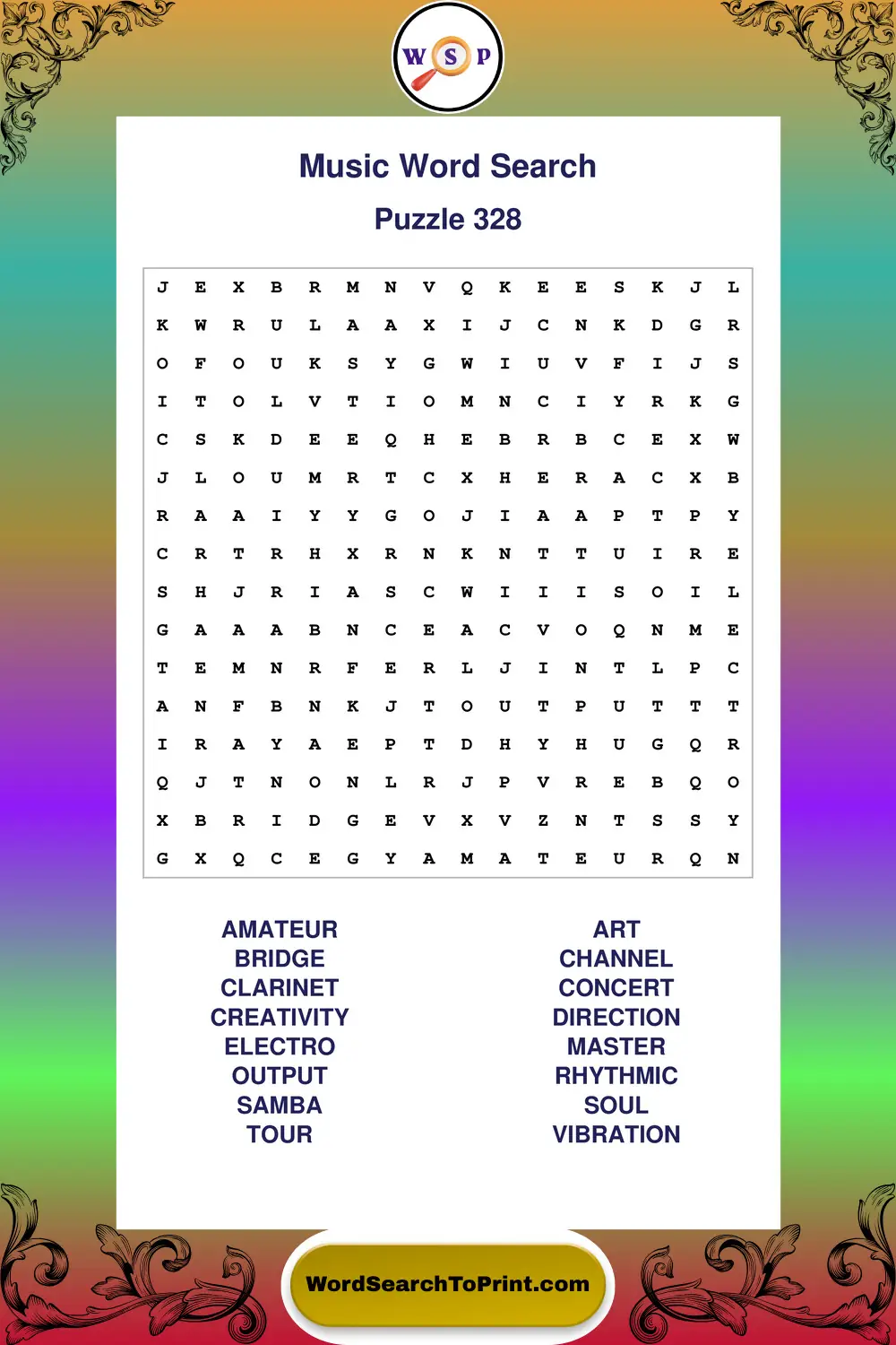 Music Word Search Puzzle 328