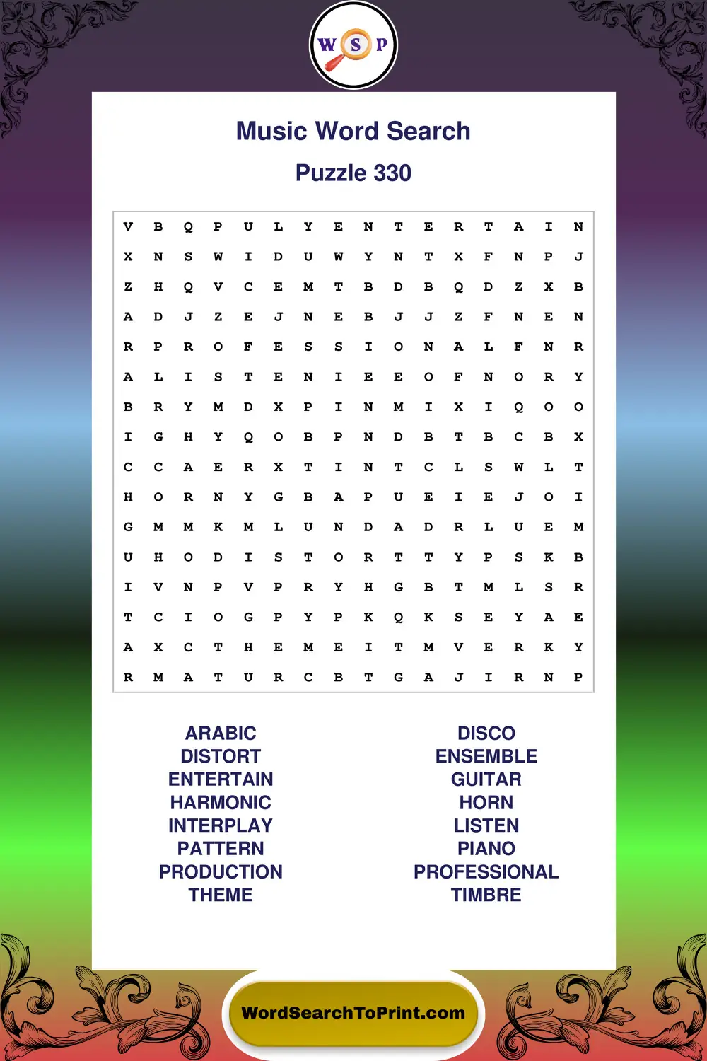 Music Word Search Puzzle 330
