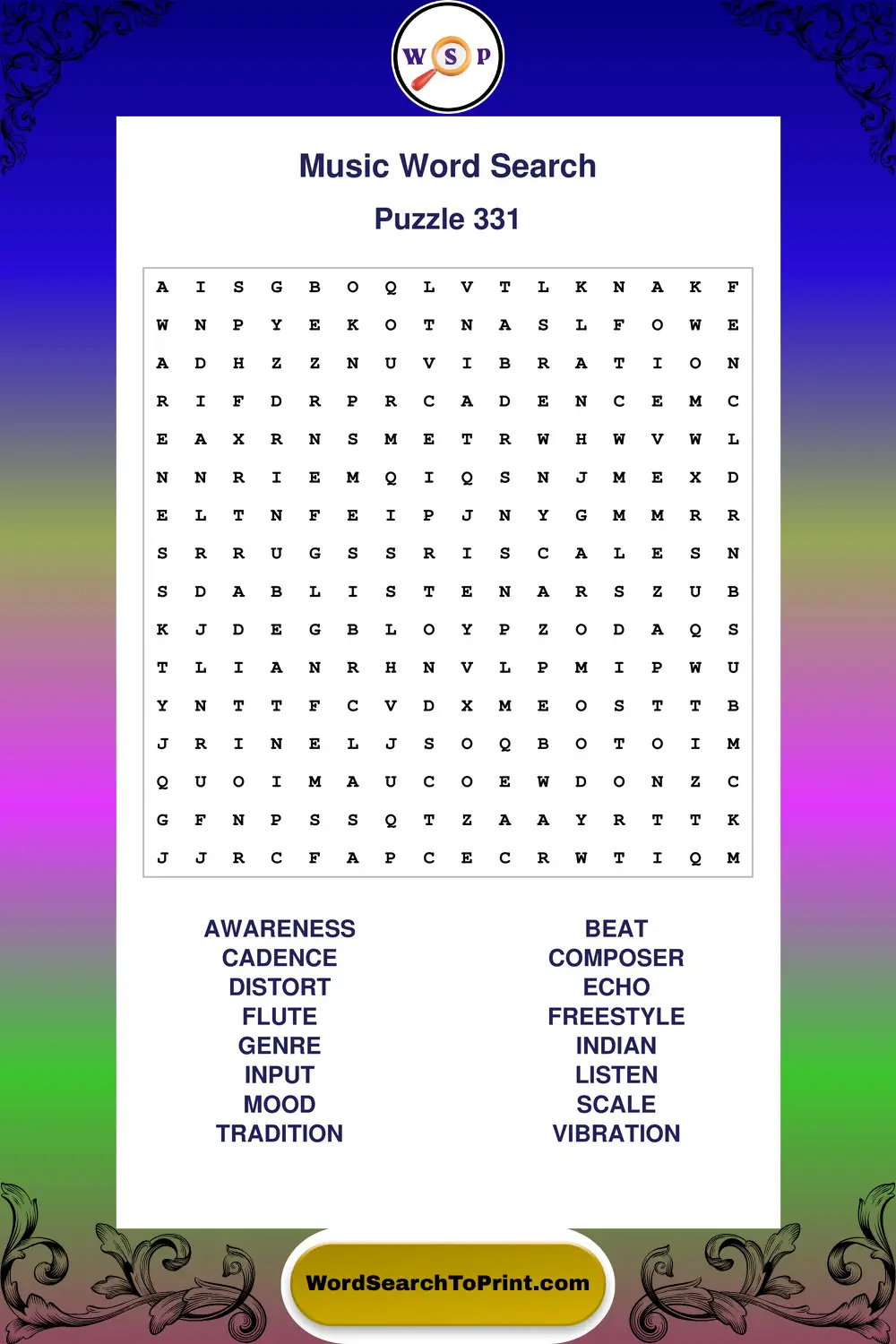 Music Word Search Puzzle 331