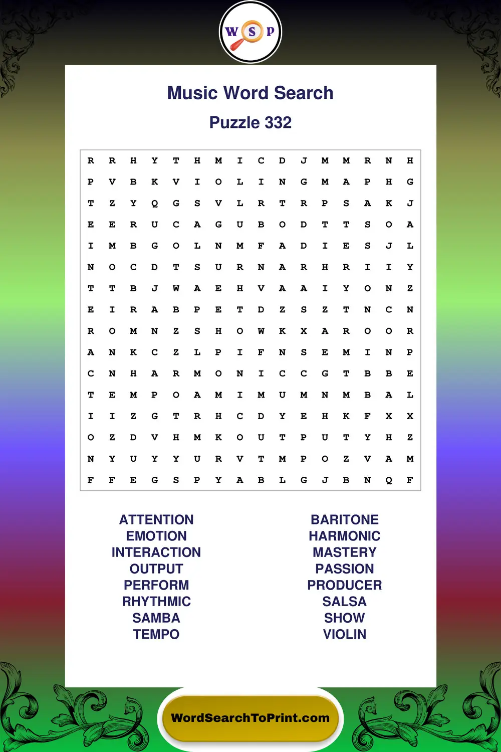 Music Word Search Puzzle 332