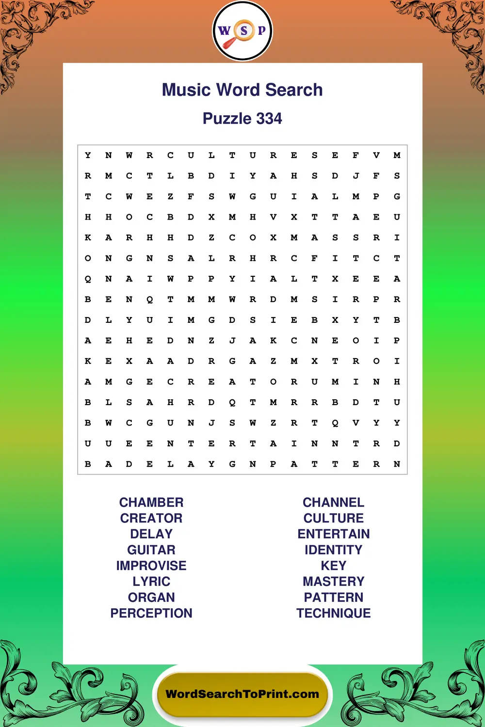 Music Word Search Puzzle 334