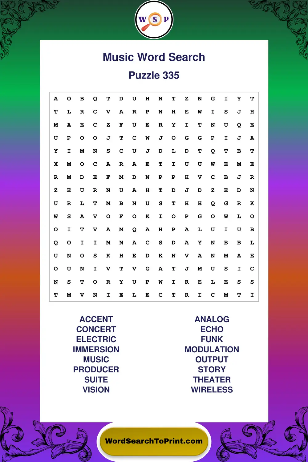 Music Word Search Puzzle 335