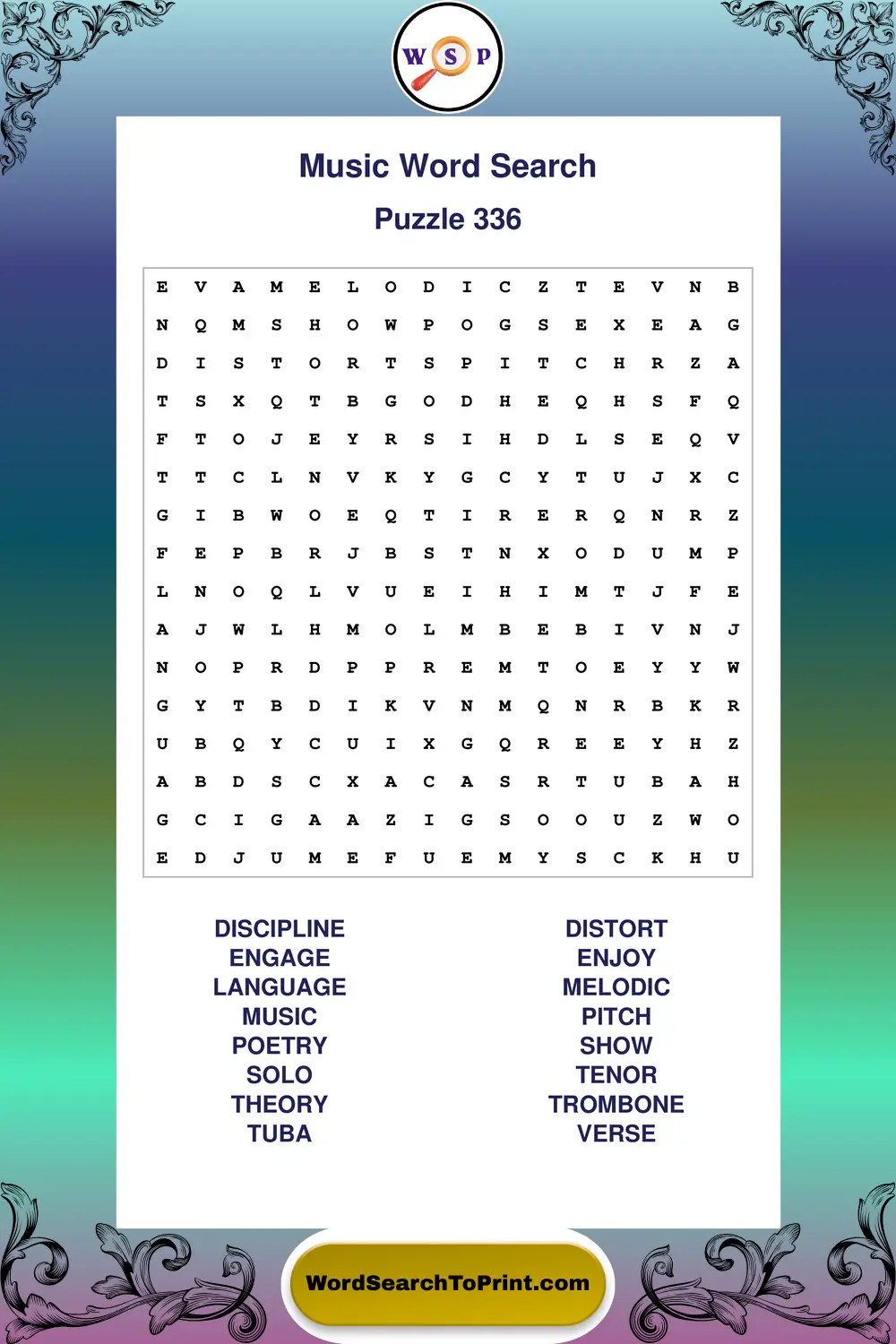 Music Word Search Puzzle 336