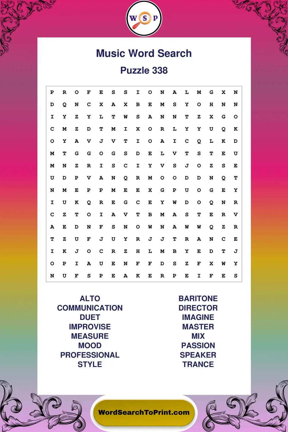 Music Word Search Puzzle 338