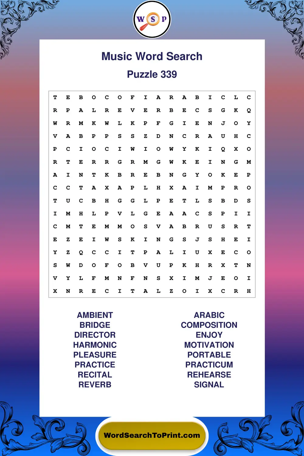 Music Word Search Puzzle 339
