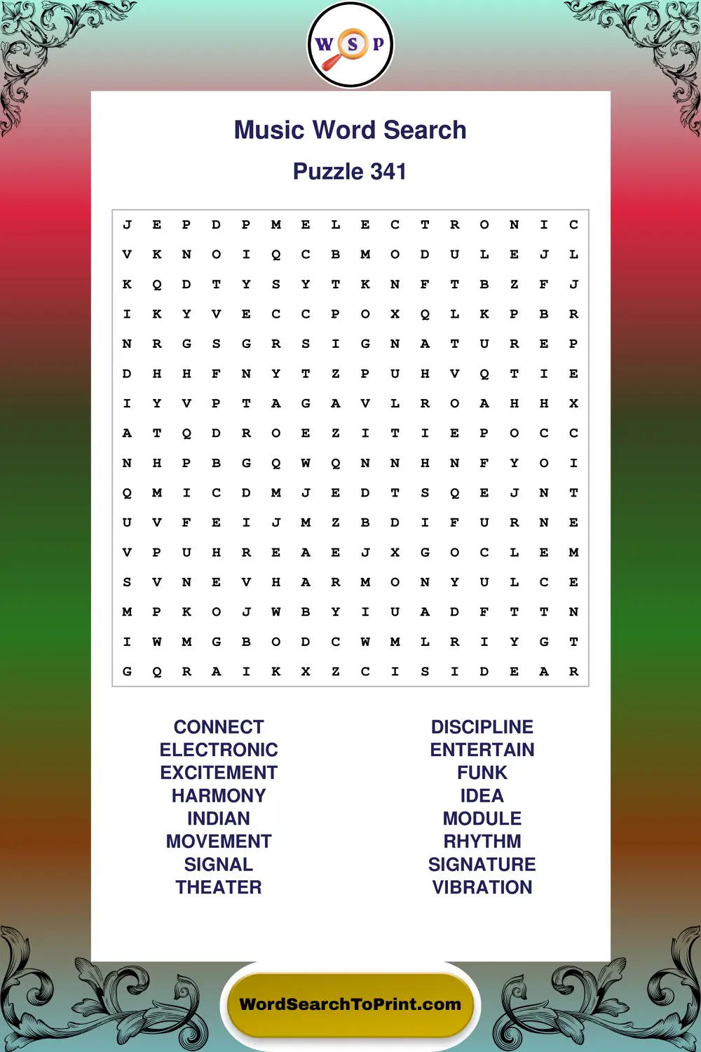 Music Word Search Puzzle 341